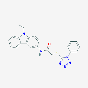 molecular formula C23H20N6OS B270064 N-(9-ethyl-9H-carbazol-3-yl)-2-[(1-phenyl-1H-tetrazol-5-yl)thio]acetamide 