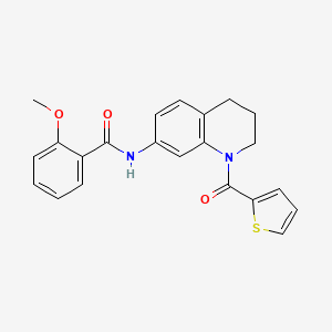 molecular formula C22H20N2O3S B2700648 2-甲氧基-N-[1-(2-噻吩基甲酰)-1,2,3,4-四氢喹啉-7-基]苯甲酰胺 CAS No. 946367-96-0