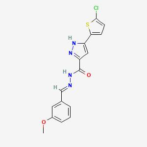 molecular formula C16H13ClN4O2S B2700656 3-(5-chlorothiophen-2-yl)-N'-[(E)-(3-methoxyphenyl)methylidene]-1H-pyrazole-5-carbohydrazide CAS No. 1285603-58-8