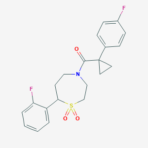molecular formula C21H21F2NO3S B2700660 (7-(2-Fluorophenyl)-1,1-dioxido-1,4-thiazepan-4-yl)(1-(4-fluorophenyl)cyclopropyl)methanone CAS No. 2177365-41-0