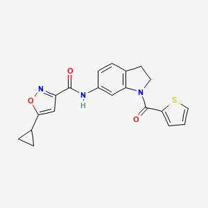 molecular formula C20H17N3O3S B2700676 5-cyclopropyl-N-(1-(thiophene-2-carbonyl)indolin-6-yl)isoxazole-3-carboxamide CAS No. 1396629-20-1