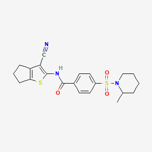 molecular formula C21H23N3O3S2 B2700695 N-(3-cyano-5,6-dihydro-4H-cyclopenta[b]thiophen-2-yl)-4-((2-methylpiperidin-1-yl)sulfonyl)benzamide CAS No. 683765-61-9