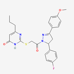 molecular formula C25H25FN4O3S B2700705 2-((2-(5-(4-氟苯基)-3-(4-甲氧基苯基)-4,5-二氢-1H-吡唑-1-基)-2-氧乙基)硫)-6-丙基嘧啶-4(3H)-酮 CAS No. 922576-30-5