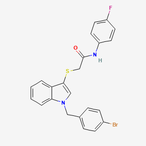molecular formula C23H18BrFN2OS B2700738 2-[1-[(4-bromophenyl)methyl]indol-3-yl]sulfanyl-N-(4-fluorophenyl)acetamide CAS No. 681274-29-3