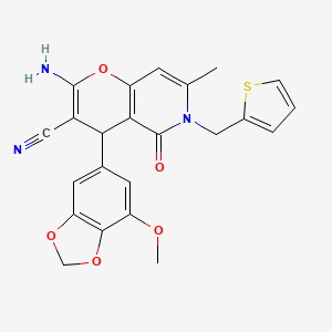 molecular formula C23H19N3O5S B2700743 2-amino-4-(7-methoxy-1,3-benzodioxol-5-yl)-7-methyl-5-oxo-6-(2-thienylmethyl)-5,6-dihydro-4H-pyrano[3,2-c]pyridine-3-carbonitrile CAS No. 638138-96-2