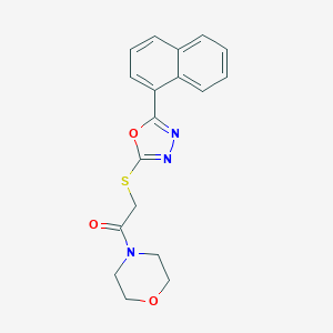 molecular formula C18H17N3O3S B270075 2-(4-Morpholinyl)-2-oxoethyl 5-(1-naphthyl)-1,3,4-oxadiazol-2-yl sulfide 