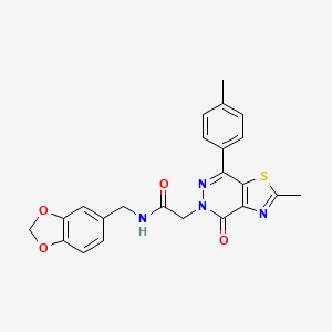 molecular formula C23H20N4O4S B2700767 N-(苯并[d][1,3]二噁杂环戊-5-基甲基)-2-(2-甲基-4-氧代-7-(对甲苯基)噻唑并[4,5-d]吡啶-5(4H)-基)乙酰胺 CAS No. 941897-49-0