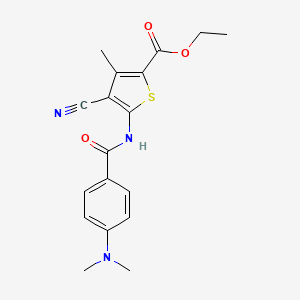 molecular formula C18H19N3O3S B2700769 Ethyl 4-cyano-5-(4-(dimethylamino)benzamido)-3-methylthiophene-2-carboxylate CAS No. 896323-61-8