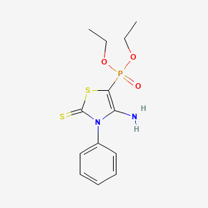 molecular formula C13H17N2O3PS2 B2700773 4-Amino-5-diethoxyphosphoryl-3-phenyl-1,3-thiazole-2-thione CAS No. 93641-77-1