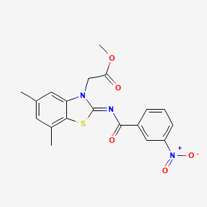 molecular formula C19H17N3O5S B2700774 甲酸2-[5,7-二甲基-2-(3-硝基苯甲酰)亚氨基-1,3-苯并噻唑-3-基]酯 CAS No. 1321839-83-1