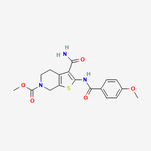molecular formula C18H19N3O5S B2700781 甲酸3-氨基-2-(4-甲氧基苯甲酰基)-4,5-二氢噻吩[2,3-c]吡啶-6(7H)-羧酯 CAS No. 886950-22-7