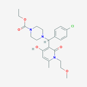 molecular formula C23H30ClN3O5 B2700793 Ethyl 4-((4-chlorophenyl)(4-hydroxy-1-(2-methoxyethyl)-6-methyl-2-oxo-1,2-dihydropyridin-3-yl)methyl)piperazine-1-carboxylate CAS No. 897735-15-8