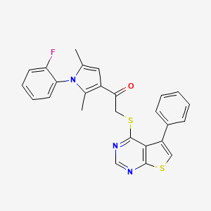 molecular formula C26H20FN3OS2 B2700804 1-[1-(2-Fluorophenyl)-2,5-dimethylpyrrol-3-yl]-2-(5-phenylthieno[2,3-d]pyrimidin-4-yl)sulfanylethanone CAS No. 690960-65-7