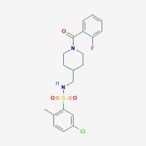 molecular formula C20H22ClFN2O3S B2700823 5-chloro-N-((1-(2-fluorobenzoyl)piperidin-4-yl)methyl)-2-methylbenzenesulfonamide CAS No. 1235018-67-3
