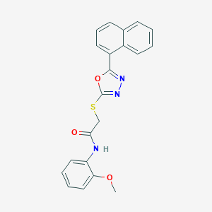 molecular formula C21H17N3O3S B270083 N-(2-methoxyphenyl)-2-{[5-(1-naphthyl)-1,3,4-oxadiazol-2-yl]sulfanyl}acetamide 