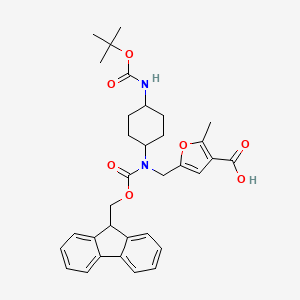 molecular formula C33H38N2O7 B2700842 5-[[9H-Fluoren-9-ylmethoxycarbonyl-[4-[(2-methylpropan-2-yl)oxycarbonylamino]cyclohexyl]amino]methyl]-2-methylfuran-3-carboxylic acid CAS No. 2137029-22-0