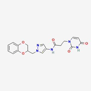 N-(1-((2,3-dihydrobenzo[b][1,4]dioxin-2-yl)methyl)-1H-pyrazol-4-yl)-3-(2,4-dioxo-3,4-dihydropyrimidin-1(2H)-yl)propanamide