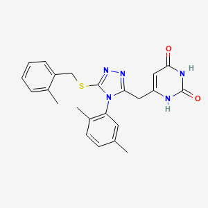 molecular formula C23H23N5O2S B2700886 6-((4-(2,5-dimethylphenyl)-5-((2-methylbenzyl)thio)-4H-1,2,4-triazol-3-yl)methyl)pyrimidine-2,4(1H,3H)-dione CAS No. 852048-54-5