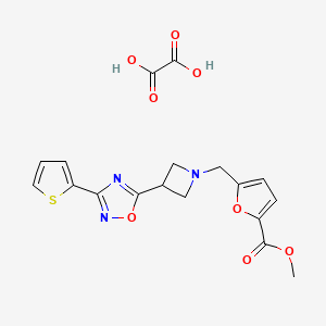 molecular formula C18H17N3O8S B2700911 Methyl 5-((3-(3-(thiophen-2-yl)-1,2,4-oxadiazol-5-yl)azetidin-1-yl)methyl)furan-2-carboxylate oxalate CAS No. 1351659-71-6