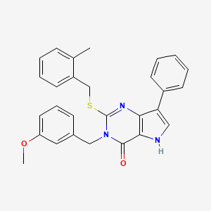 molecular formula C28H25N3O2S B2700935 3-(3-甲氧基苄基)-2-((2-甲基苯基硫基)-7-苯基-3H-吡咯并[3,2-d]嘧啶-4(5H)-酮 CAS No. 2034518-39-1