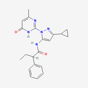 molecular formula C21H23N5O2 B2700989 N-(3-cyclopropyl-1-(4-methyl-6-oxo-1,6-dihydropyrimidin-2-yl)-1H-pyrazol-5-yl)-2-phenylbutanamide CAS No. 1203016-58-3