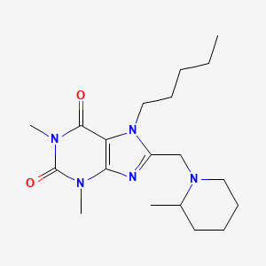 molecular formula C19H31N5O2 B2701050 1,3-dimethyl-8-[(2-methylpiperidin-1-yl)methyl]-7-pentyl-3,7-dihydro-1H-purine-2,6-dione CAS No. 851940-94-8