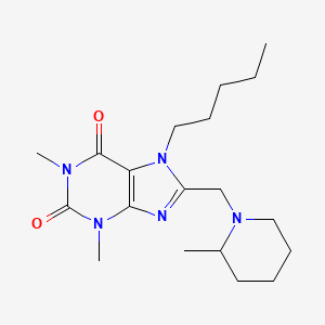 molecular formula C19H31N5O2 B2701050 1,3-dimethyl-8-[(2-methylpiperidin-1-yl)methyl]-7-pentyl-2,3,6,7-tetrahydro-1H-purine-2,6-dione CAS No. 851940-94-8