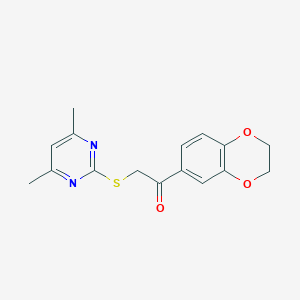 molecular formula C16H16N2O3S B270107 1-(2,3-Dihydro-1,4-benzodioxin-6-yl)-2-[(4,6-dimethyl-2-pyrimidinyl)sulfanyl]ethanone 