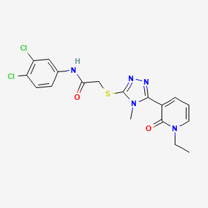 molecular formula C18H17Cl2N5O2S B2701075 N-(3,4-dichlorophenyl)-2-((5-(1-ethyl-2-oxo-1,2-dihydropyridin-3-yl)-4-methyl-4H-1,2,4-triazol-3-yl)thio)acetamide CAS No. 1105229-37-5