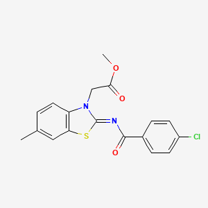molecular formula C18H15ClN2O3S B2701078 Methyl 2-[2-(4-chlorobenzoyl)imino-6-methyl-1,3-benzothiazol-3-yl]acetate CAS No. 897616-70-5