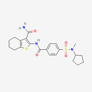 molecular formula C22H27N3O4S2 B2701096 2-(4-(N-cyclopentyl-N-methylsulfamoyl)benzamido)-4,5,6,7-tetrahydrobenzo[b]thiophene-3-carboxamide CAS No. 941996-31-2
