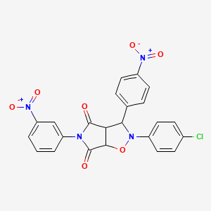 molecular formula C23H15ClN4O7 B2701114 2-(4-chlorophenyl)-5-(3-nitrophenyl)-3-(4-nitrophenyl)dihydro-2H-pyrrolo[3,4-d]isoxazole-4,6(5H,6aH)-dione CAS No. 1005117-60-1
