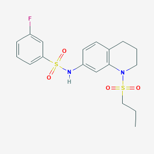 molecular formula C18H21FN2O4S2 B2701141 3-fluoro-N-(1-(propylsulfonyl)-1,2,3,4-tetrahydroquinolin-7-yl)benzenesulfonamide CAS No. 946352-95-0