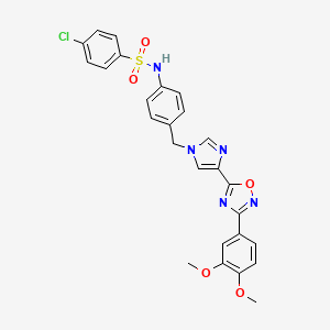 molecular formula C26H22ClN5O5S B2701146 4-chloro-N-(4-((4-(3-(3,4-dimethoxyphenyl)-1,2,4-oxadiazol-5-yl)-1H-imidazol-1-yl)methyl)phenyl)benzenesulfonamide CAS No. 1112277-94-7