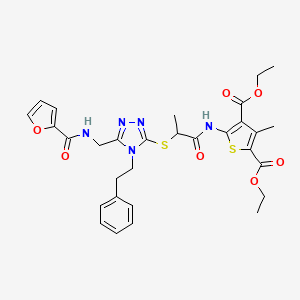 diethyl 5-(2-((5-((furan-2-carboxamido)methyl)-4-phenethyl-4H-1,2,4-triazol-3-yl)thio)propanamido)-3-methylthiophene-2,4-dicarboxylate