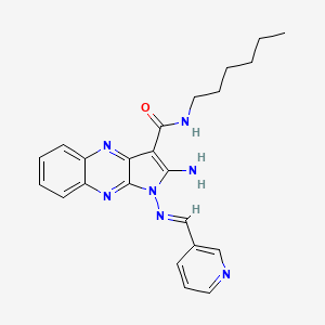 molecular formula C23H25N7O B2701166 (E)-2-amino-N-hexyl-1-((pyridin-3-ylmethylene)amino)-1H-pyrrolo[2,3-b]quinoxaline-3-carboxamide CAS No. 799835-78-2