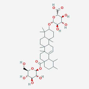 molecular formula C42H66O14 B2701168 (2S,3S,4S,5R,6R)-6-[[4,4,6a,6b,11,12,14b-Heptamethyl-8a-[(2S,3R,4S,5S,6R)-3,4,5-trihydroxy-6-(hydroxymethyl)oxan-2-yl]oxycarbonyl-2,3,4a,5,6,7,8,9,10,11,12,12a,14,14a-tetradecahydro-1H-picen-3-yl]oxy]-3,4,5-trihydroxyoxane-2-carboxylic acid CAS No. 117804-09-8
