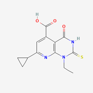 molecular formula C13H13N3O3S B2701209 7-Cyclopropyl-1-ethyl-2-mercapto-4-oxo-1,4-dihydropyrido[2,3-d]pyrimidine-5-carboxylic acid CAS No. 938002-51-8