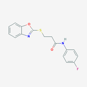 molecular formula C16H13FN2O2S B270125 3-(1,3-benzoxazol-2-ylsulfanyl)-N-(4-fluorophenyl)propanamide 