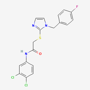 molecular formula C18H14Cl2FN3OS B2701253 N-(3,4-dichlorophenyl)-2-[1-[(4-fluorophenyl)methyl]imidazol-2-yl]sulfanylacetamide CAS No. 893365-06-5