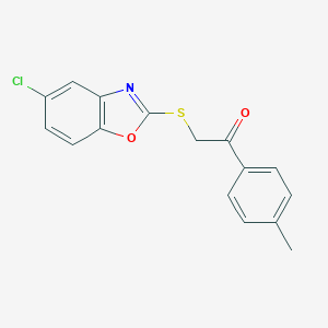 molecular formula C16H12ClNO2S B270126 2-[(5-Chloro-1,3-benzoxazol-2-yl)sulfanyl]-1-(4-methylphenyl)ethanone 