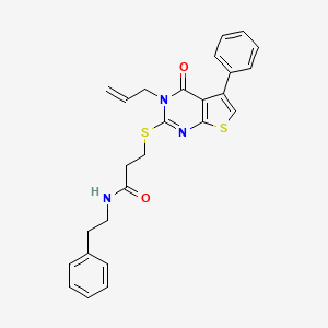 molecular formula C26H25N3O2S2 B2701272 3-((3-allyl-4-oxo-5-phenyl-3,4-dihydrothieno[2,3-d]pyrimidin-2-yl)thio)-N-phenethylpropanamide CAS No. 670273-64-0