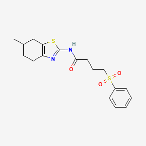 molecular formula C18H22N2O3S2 B2701290 N-(6-methyl-4,5,6,7-tetrahydrobenzo[d]thiazol-2-yl)-4-(phenylsulfonyl)butanamide CAS No. 899961-13-8