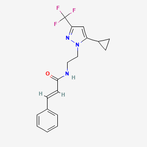molecular formula C18H18F3N3O B2701297 N-(2-(5-环丙基-3-(三氟甲基)-1H-吡唑-1-基)乙基)肉桂酰胺 CAS No. 1798423-87-6