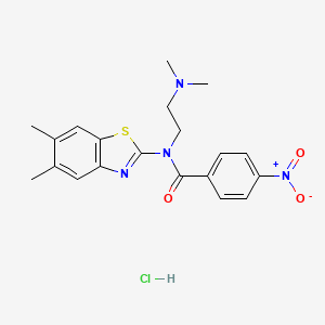 molecular formula C20H23ClN4O3S B2701307 N-(2-(dimethylamino)ethyl)-N-(5,6-dimethylbenzo[d]thiazol-2-yl)-4-nitrobenzamide hydrochloride CAS No. 1215775-14-6