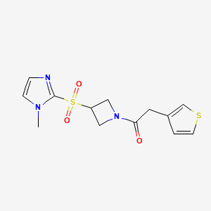 molecular formula C13H15N3O3S2 B2701316 1-(3-((1-methyl-1H-imidazol-2-yl)sulfonyl)azetidin-1-yl)-2-(thiophen-3-yl)ethanone CAS No. 2309573-49-5