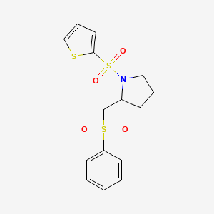 molecular formula C15H17NO4S3 B2701317 2-((Phenylsulfonyl)methyl)-1-(thiophen-2-ylsulfonyl)pyrrolidine CAS No. 1448048-04-1