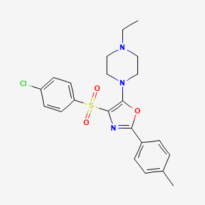molecular formula C22H24ClN3O3S B2701321 4-((4-Chlorophenyl)sulfonyl)-5-(4-ethylpiperazin-1-yl)-2-(p-tolyl)oxazole CAS No. 862758-86-9