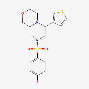 molecular formula C16H19FN2O3S2 B2701330 4-fluoro-N-(2-morpholino-2-(thiophen-3-yl)ethyl)benzenesulfonamide CAS No. 946249-41-8