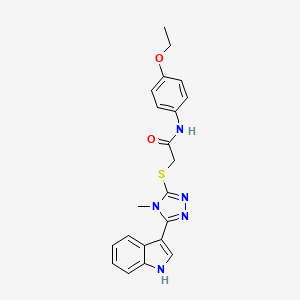 molecular formula C21H21N5O2S B2701331 2-((5-(1H-indol-3-yl)-4-methyl-4H-1,2,4-triazol-3-yl)thio)-N-(4-ethoxyphenyl)acetamide CAS No. 831231-30-2